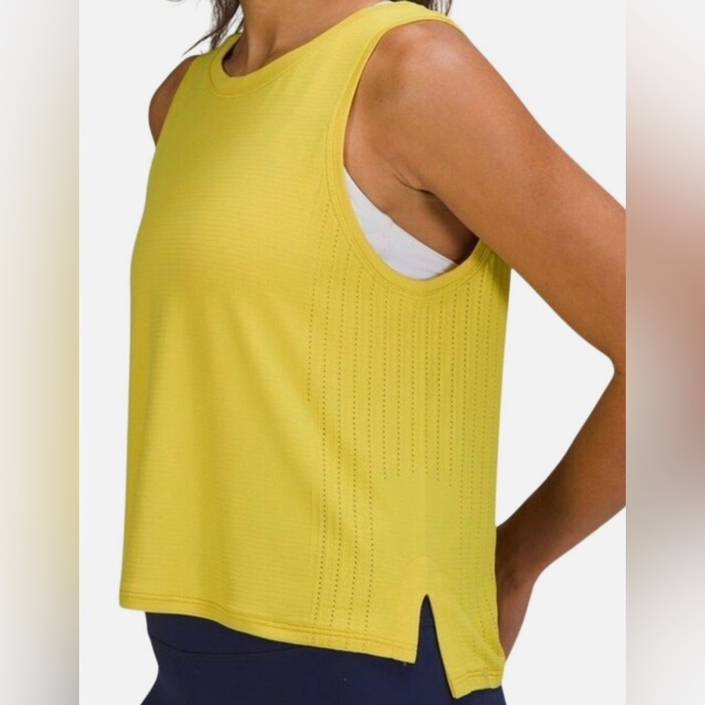 Lululemon Soleil Solid Yellow Train to Be Tank Cropped Relaxed Sleeveless Top